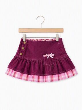 Vintage Plaid Layered Y2K Caprice de Star Corduroy Ruffle Skirt Girls Size 4T